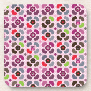 Dessous-de-verre motif rose de fleurs et de hiboux