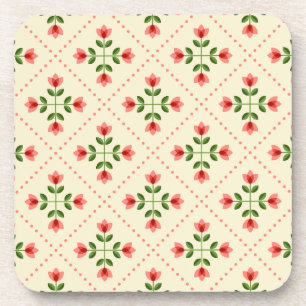 Dessous-de-verre Motif rose et vert floral d'art populaire