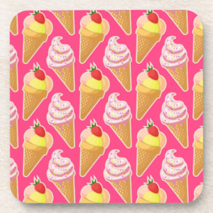 Dessous-de-verre Motif rose Kawaii avec crème glacée aux fraises