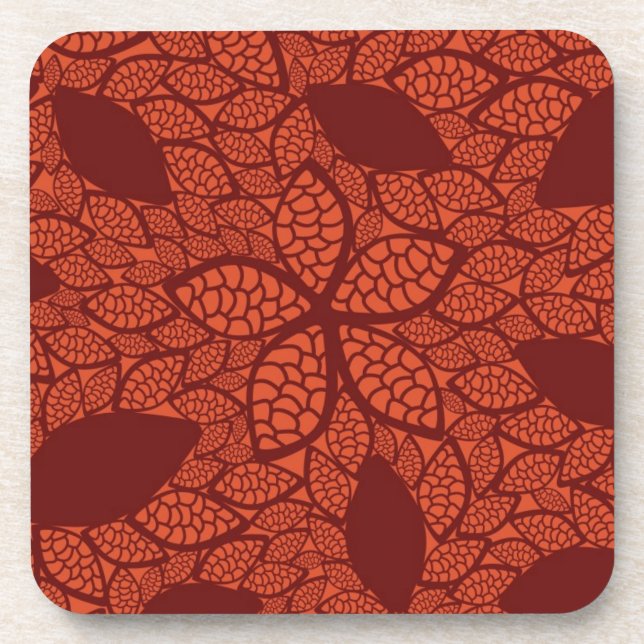 Dessous-de-verre Motif rouge de feuille sur l'orange (Devant)