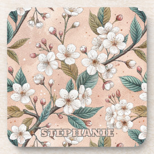 Dessous-de-verre Motif Sakura en fleurs de cerisier rose sur rose (