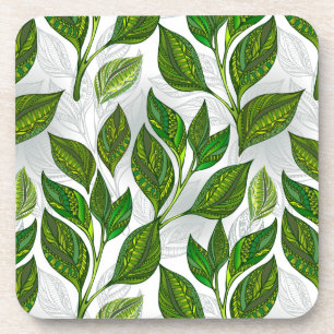 Dessous-de-verre Motif sans couture avec Feuilles de thé vert