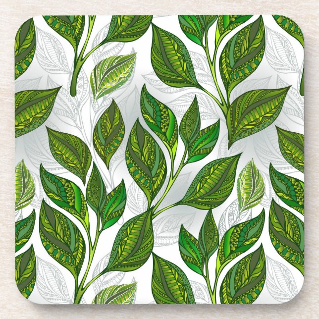 Dessous-de-verre Motif sans couture avec Feuilles de thé vert (Devant)