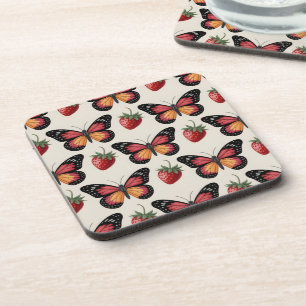 Dessous-de-verre Motif sans couture de papillons et fraises