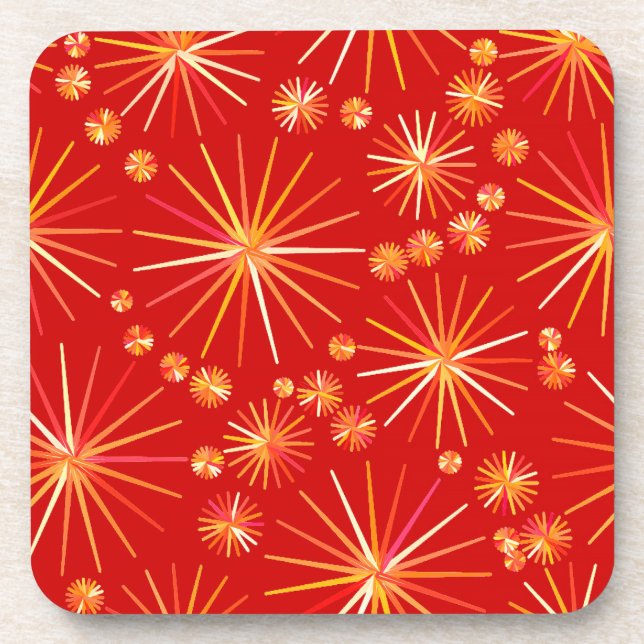 Dessous-de-verre Motif Spoutnik du milieu du siècle, Rouge Profond (Devant)
