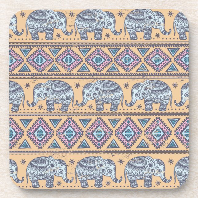 Dessous-de-verre Motif tribal d'éléphant ethnique bleu (Devant)