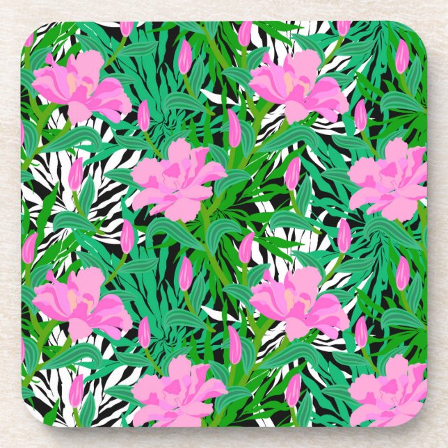 Dessous-de-verre Motif tropical aux fleurs de la jungle (Devant)