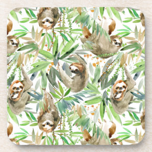 Dessous-de-verre Motif tropical de paresse d'aquarelle