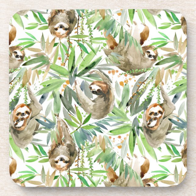 Dessous-de-verre Motif tropical de paresse d'aquarelle (Devant)