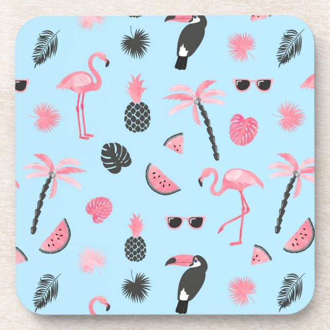 Dessous-de-verre Motif tropical d'été rose et bleu (Devant)