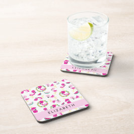 Dessous-de-verre Motif tropical, Flamants roses, Fleurs, Votre Nom