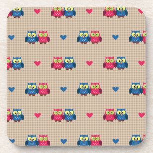 Dessous-de-verre Motif vérifié avec des hiboux d'amour