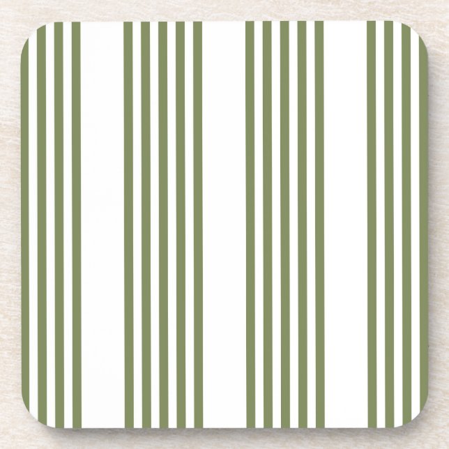 Dessous-de-verre Motif vert olive et blanc cinq bandes (Devant)