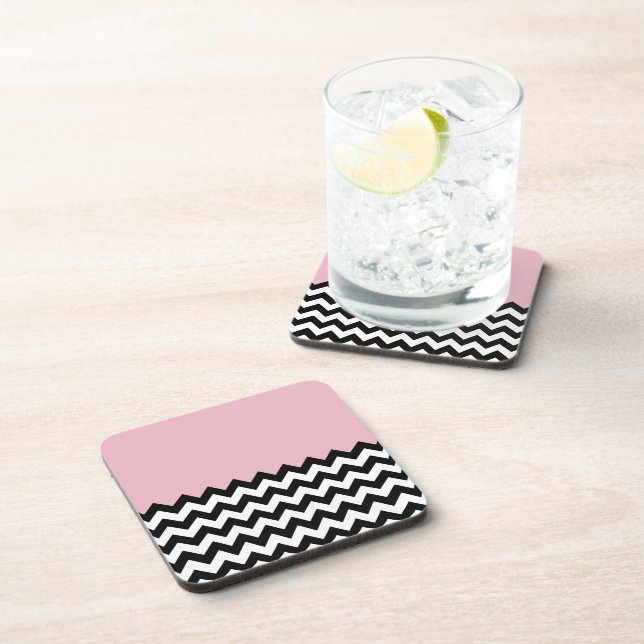 Dessous-de-verre Motif Zigzag noir et blanc, Chevron, rose (Côté Droit)