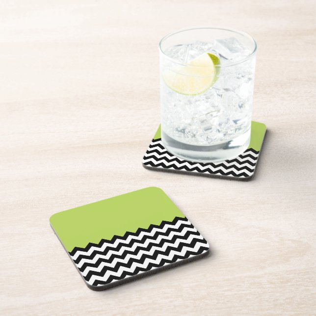 Dessous-de-verre Motif Zigzag noir et blanc, Chevron, Vert (Côté Droit)