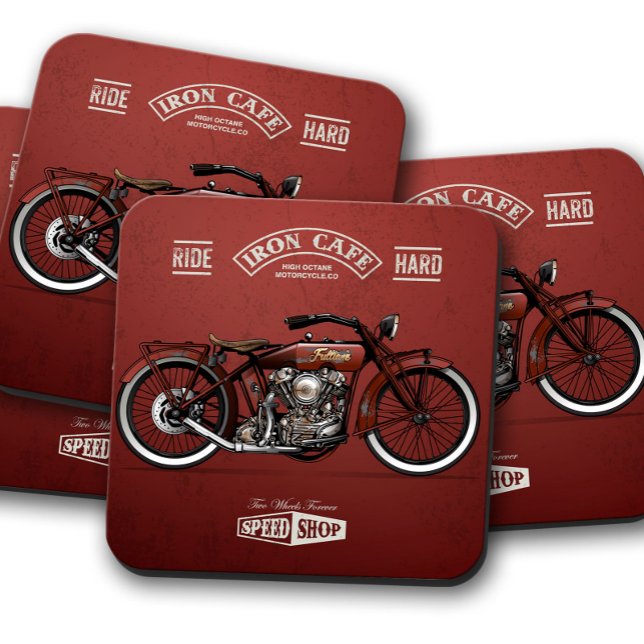 Dessous de verre moto Red Iron Cafe | Ensemble de  (Créateur téléchargé)
