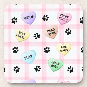 Dessous-de-verre Mots d'amour de chien Coeurs Empreintes de pattes 