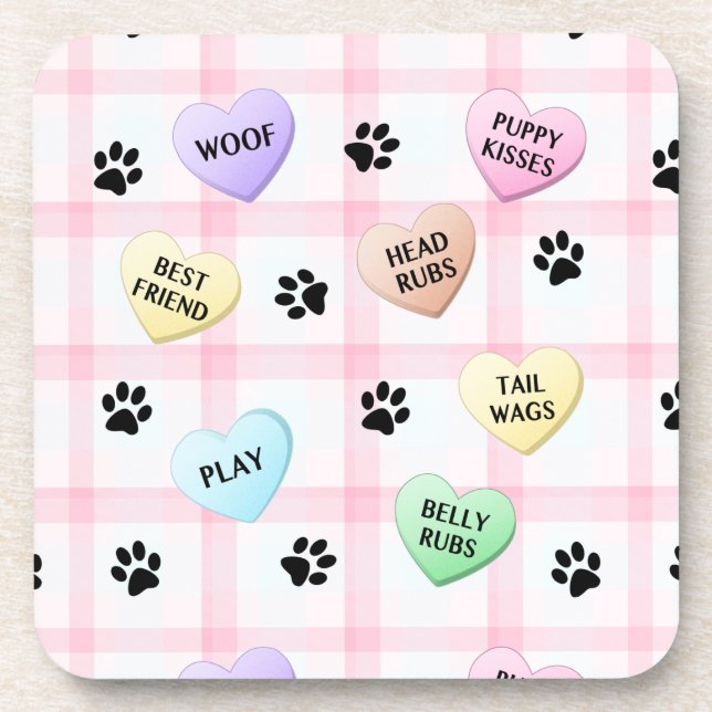 Dessous-de-verre Mots d'amour de chien Coeurs Empreintes de pattes  (Devant)