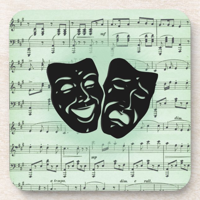 Dessous-de-verre Musique verte et masques grecs de théâtre (Devant)