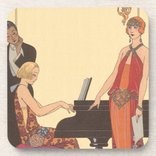 Dessous-de-verre Musique vintage, chanteur de piano Art Déco