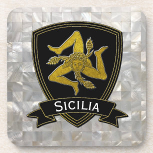 Dessous-de-verre Nacre noire sicilienne d'or de Trinacria