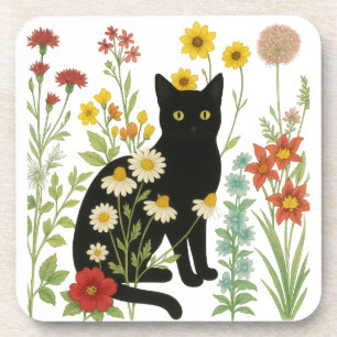 Dessous-de-verre Nature botanique – Chat noir dans un jardin de fle