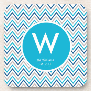 Dessous-de-verre Navy Blue Aqua Grey Chevron Zigzag