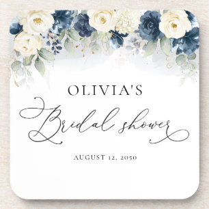 Dessous-de-verre Navy Blue et Roses Blanches Baby Shower