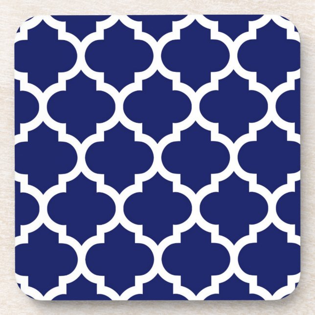 Dessous-de-verre Navy Blue White Moroccan Quatrefoil Pattern #5 (Devant)