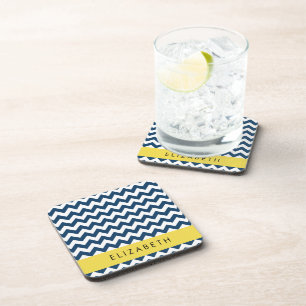 Dessous-de-verre Navy Blue Zigzag, Navy Blue Chevron, Votre nom