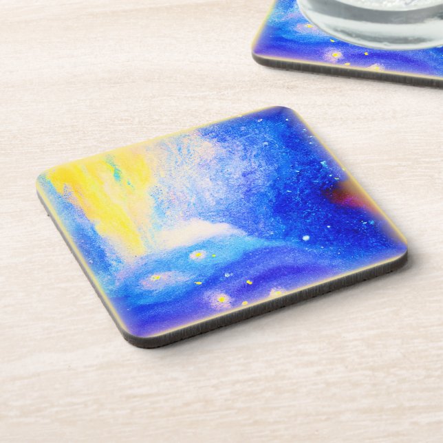 Dessous-de-verre Nebula Stars Bleu, Jaune et Lait Blanc. Commandez  (Côté gauche)