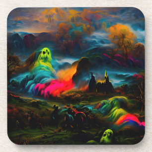 Dessous-de-verre Neon Ghosts dans un paysage d'Imaginaire hanté