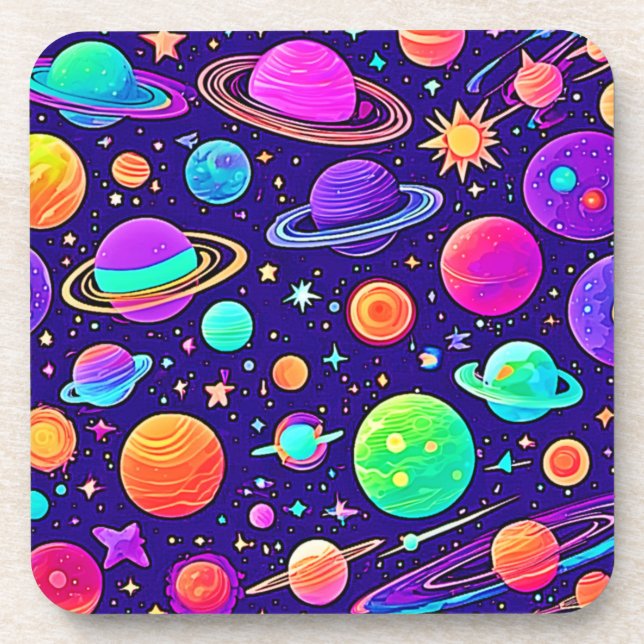 Dessous-de-verre Neons Fleurs : Planètes & Étoiles (Devant)