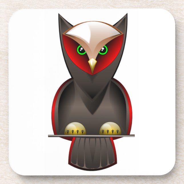Dessous-de-verre Ninja Owl en rouge vert et Brown (Devant)