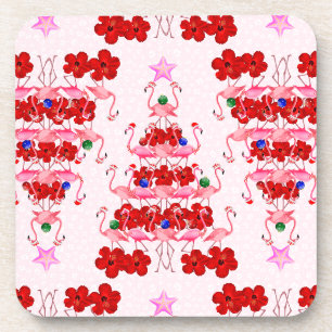 Dessous-de-verre Noël Arbre Père Noël Flamants roses sur rose
