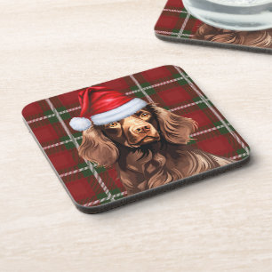 Dessous-de-verre Noël Boykin Spaniel Chien Rouge Plaid Holiday