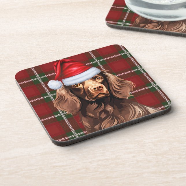 Dessous-de-verre Noël Boykin Spaniel Chien Rouge Plaid Holiday (Côté gauche)