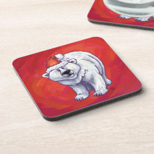 Dessous-de-verre Noël de l'ours polaire sur le rouge