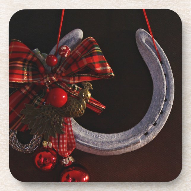 Dessous-de-verre Noël équestre pendre en fer à cheval Photo (Devant)