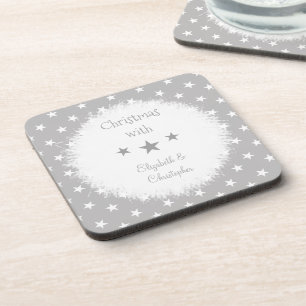 Dessous-de-verre Noel gris et blanc avec étoiles et noms