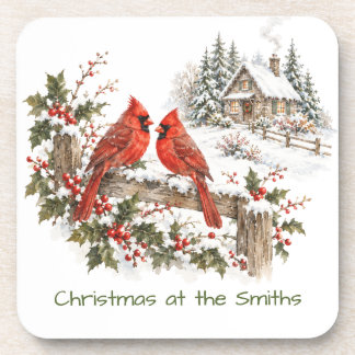 Dessous-de-verre Noël Maison de vacances personnalisé Cardinal Aqua