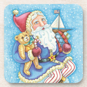 Dessous-de-verre Noël mignon, le Père Noël sur Snowball avec jouets
