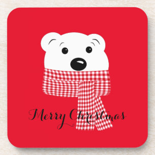 Dessous-de-verre Noël, museau d'ours, ours polaire, rouge, blanc,