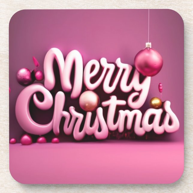 Dessous-de-verre Noël rose Joyeux Noël Fête de Noël Police 3D (Devant)