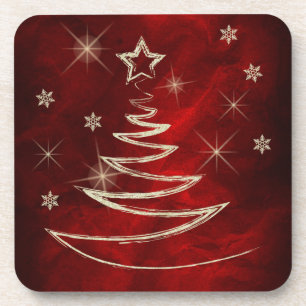 Dessous-de-verre Noël rouge marron d'arbre d'or