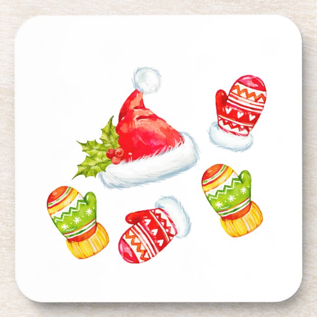 Dessous-de-verre Noël Santa Hat, Snowflakes et Mitten (Devant)