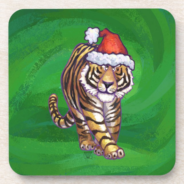 Dessous-de-verre Noël Tigre Sur Vert (Devant)