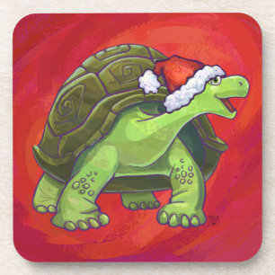 Dessous-de-verre Noël Tortue Sur Rouge