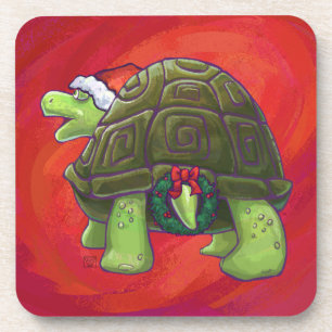 Dessous-de-verre Noël Tortue Sur Rouge
