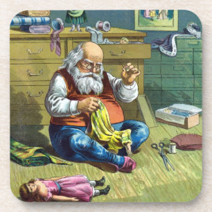 Dessous-de-verre Noël vintage, le Père Noël fabrique des poupées jo